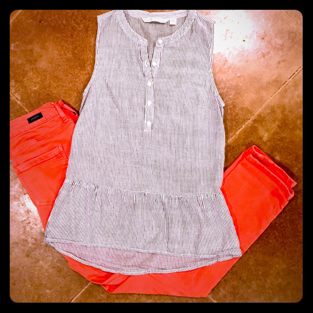 Lauren Conrad Sleeveless Striped Peplum XS
